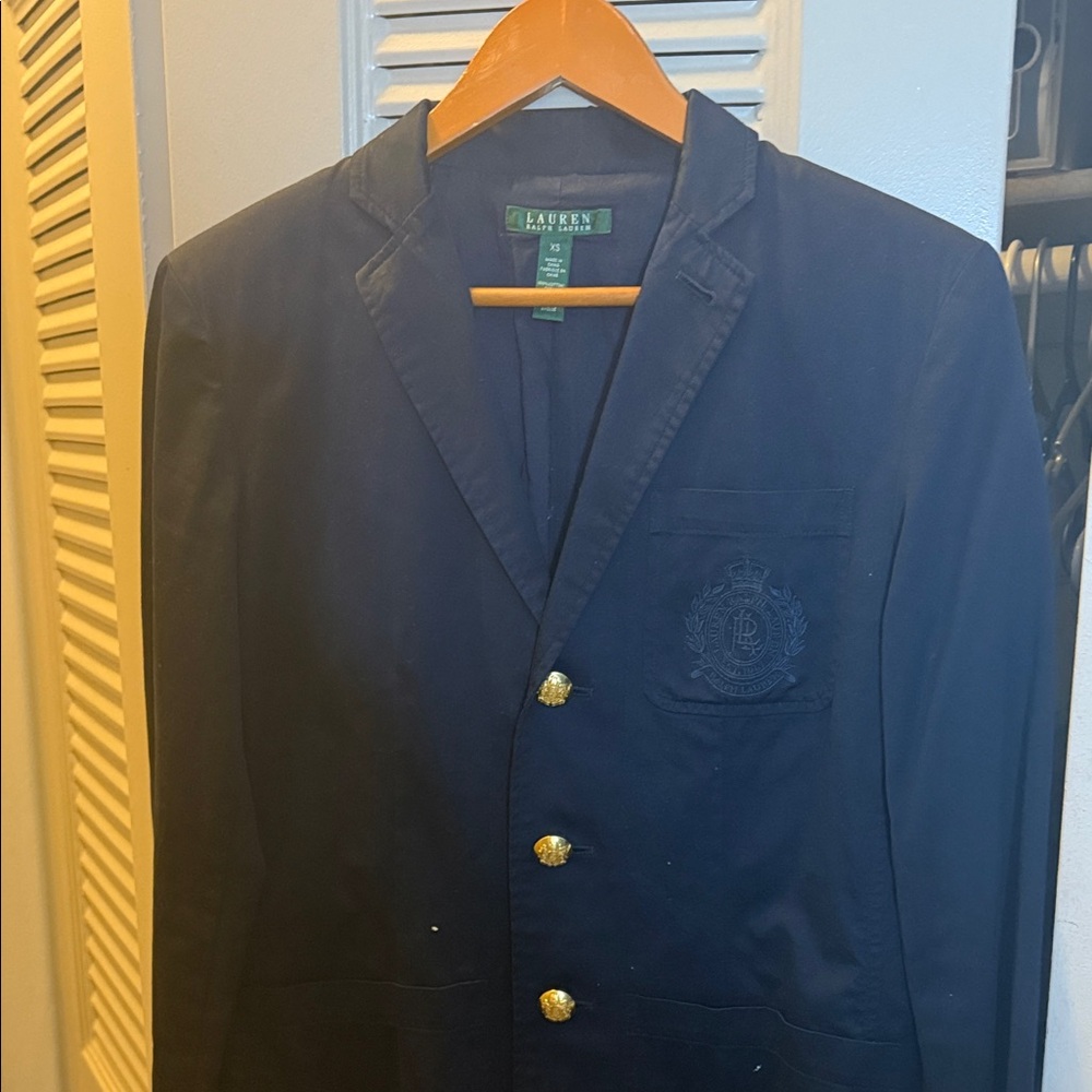 Lauren Ralph Lauren Navy Blazer with Embroidered Crest and Gold Buttons